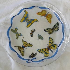 Vintage Lynn Chase Butterflies 8” Plates Signed Clear Glass Lot of 2 Rare HTF